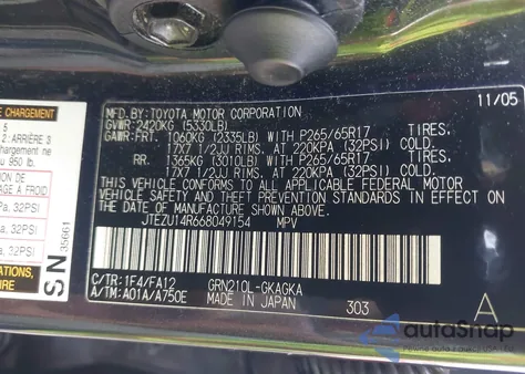 2006 Toyota 4Runner Sr5 V6 z USA, uszkodzony, nr VIN JTEZU14R668049154